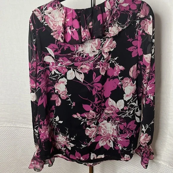 Roaman’s chiffon sheer arm sleeveless black underlies bodice pink black cream - Picture 4 of 14